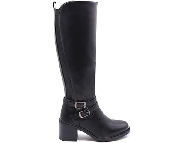 black dbl buckled knee boot