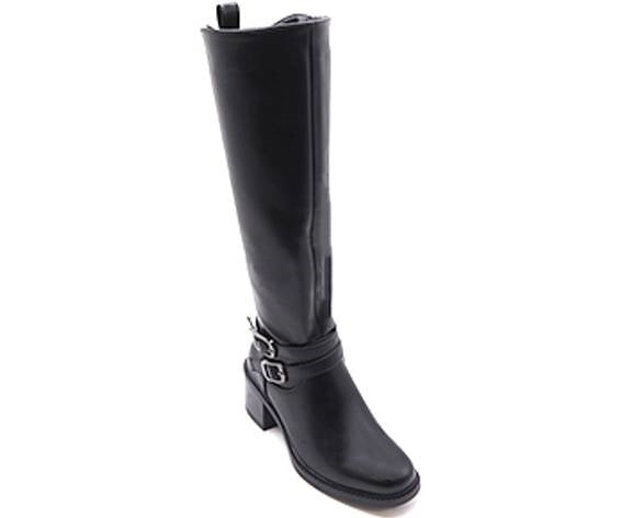 black dbl buckled knee boot