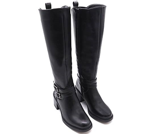 black dbl buckled knee boot