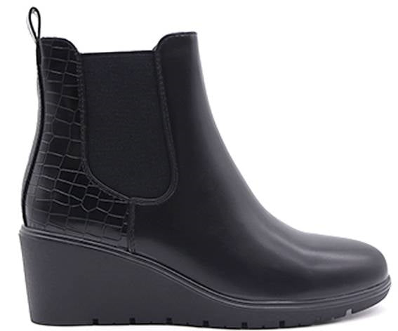 black croc-panelled wedge boots