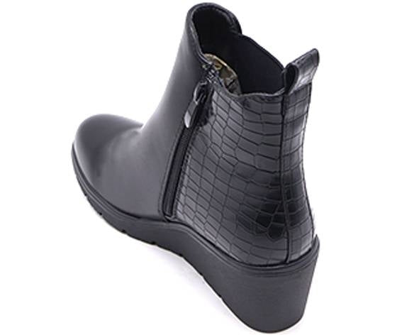 black croc-panelled wedge boots