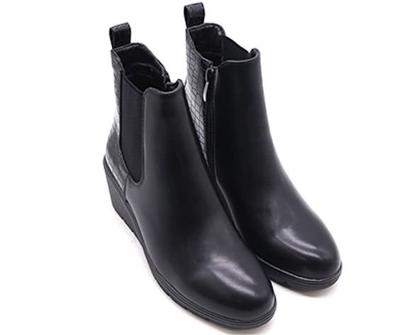 black croc-panelled wedge boots