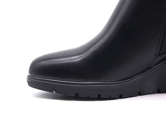 black croc-panelled wedge boots