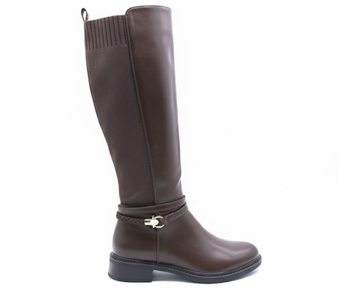 brown buckled riding boot