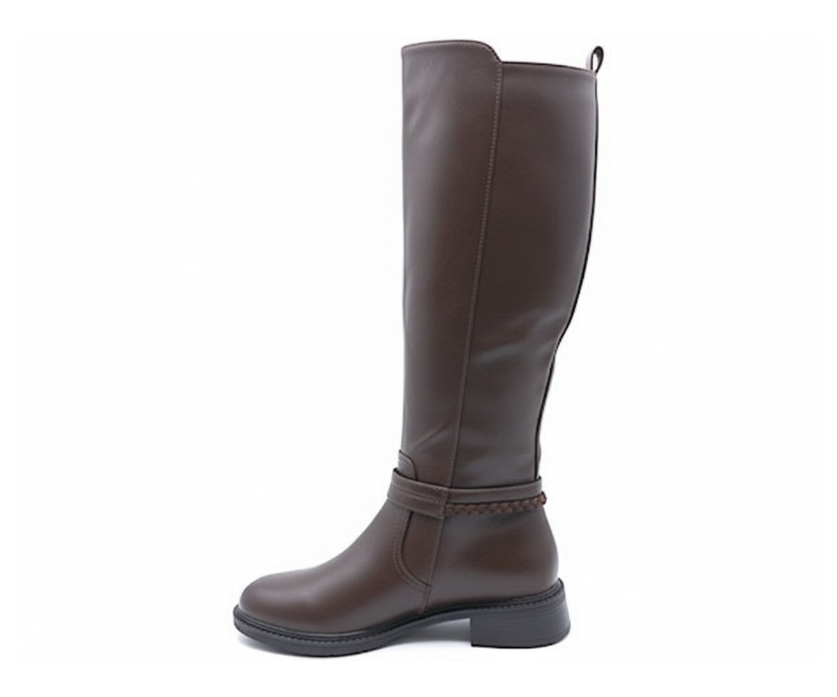 brown buckled riding boot