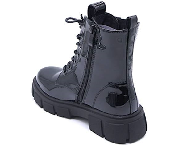girls patent black combat boot