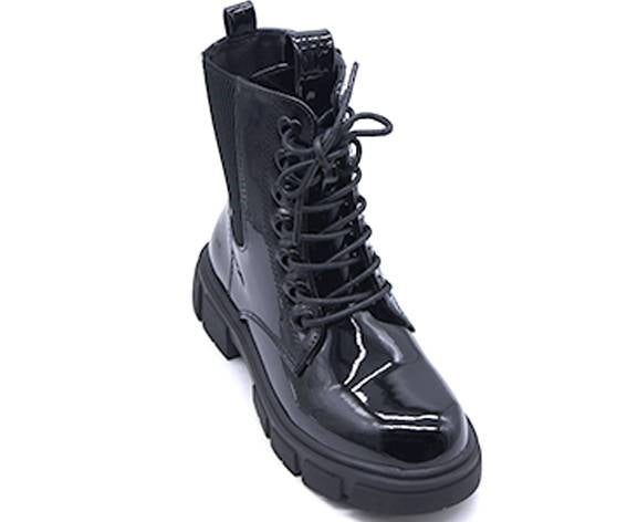 girls patent black combat boot