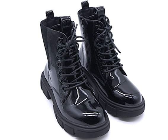 girls patent black combat boot
