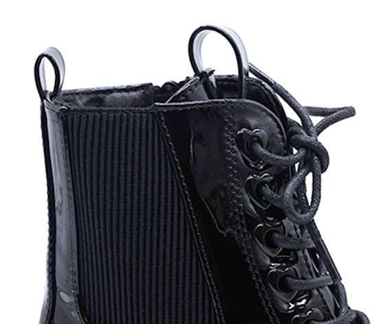 girls patent black combat boot
