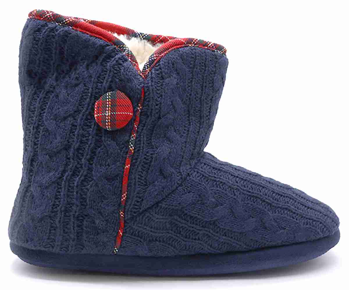 Navy Fleece Bootie Slippers