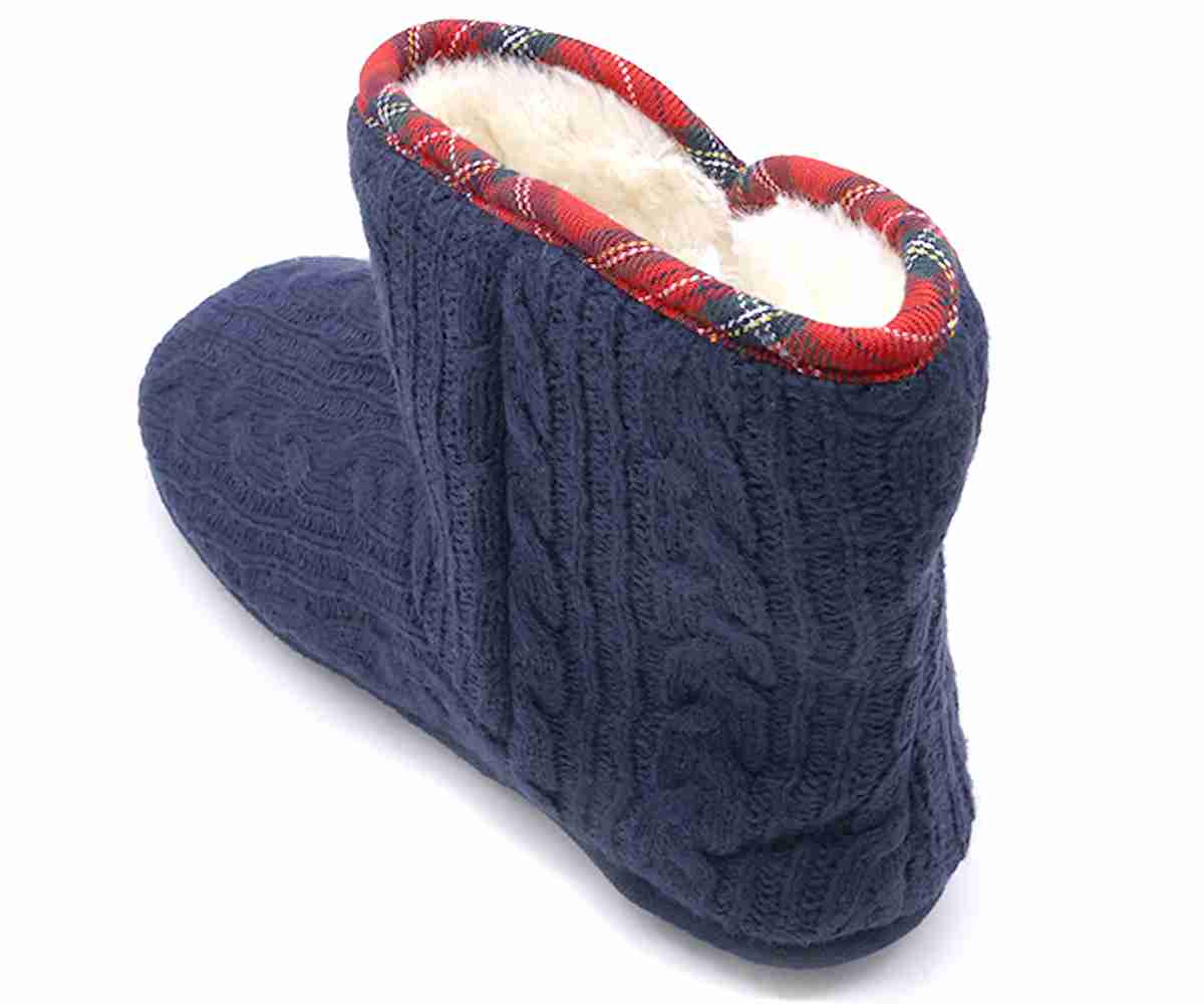Navy Fleece Bootie Slippers