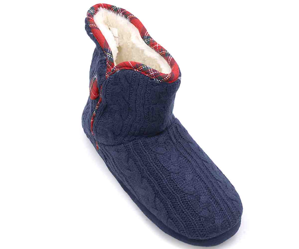 Navy Fleece Bootie Slippers