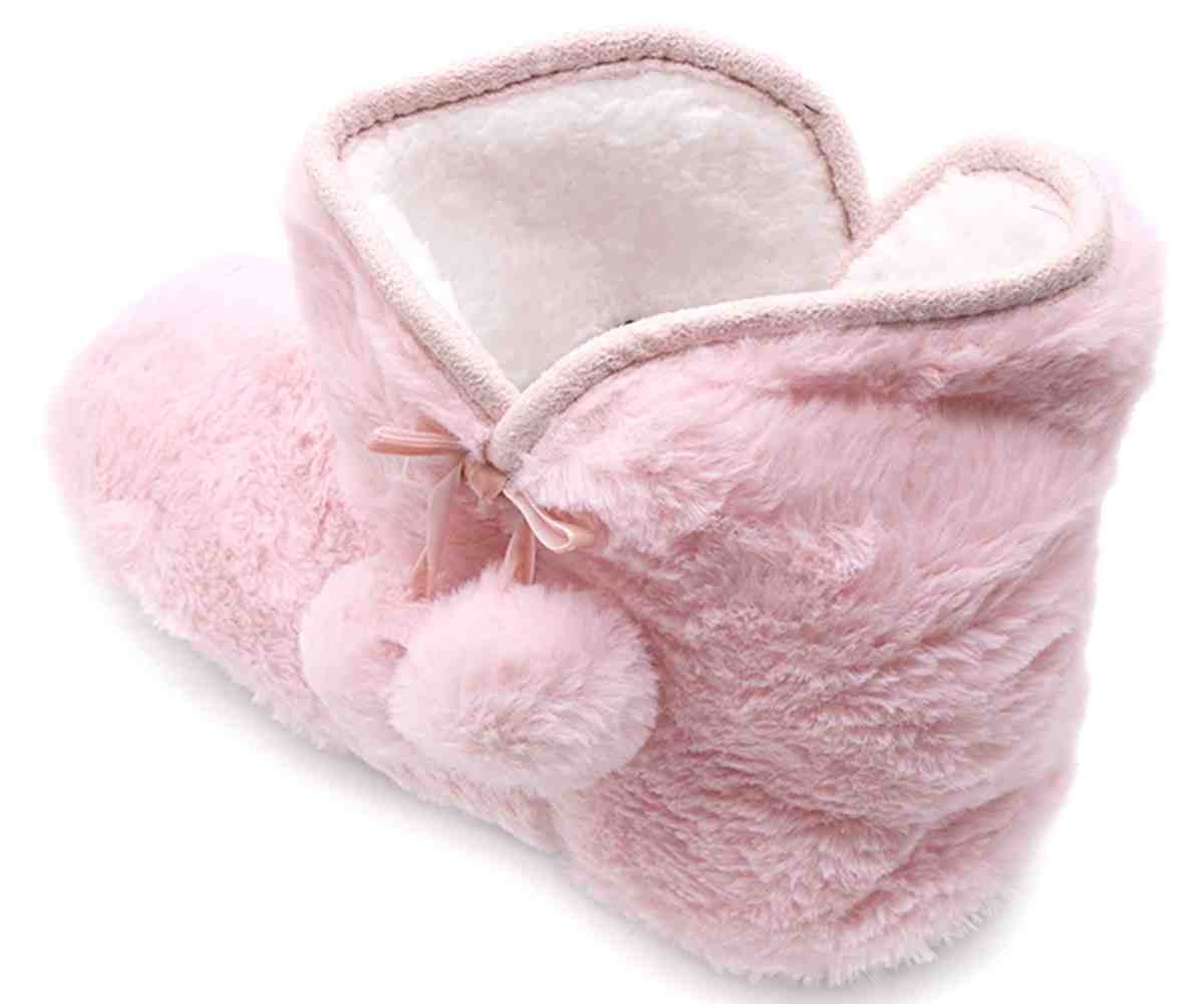Pink Pom Pom Bootie Slippers