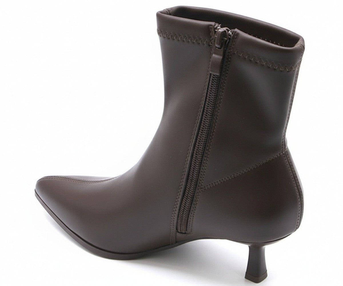 Brown Stretch Stiletto Booties