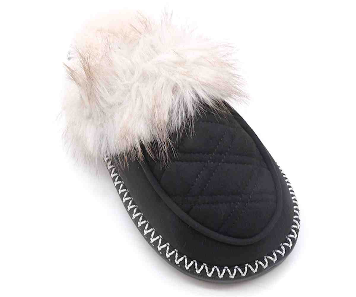 Black Capitone Furry Slippers