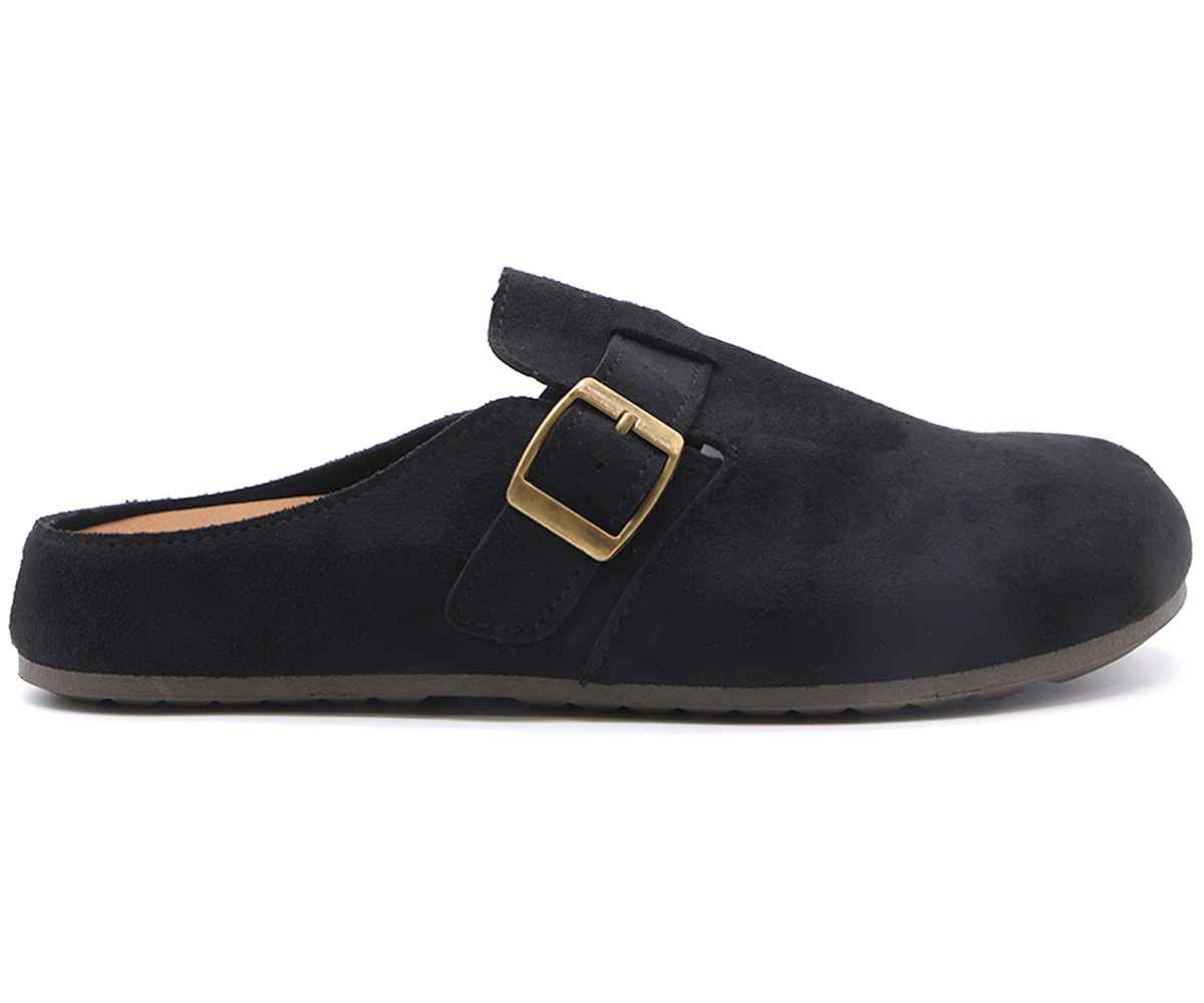 Buckled Black Suede Slide