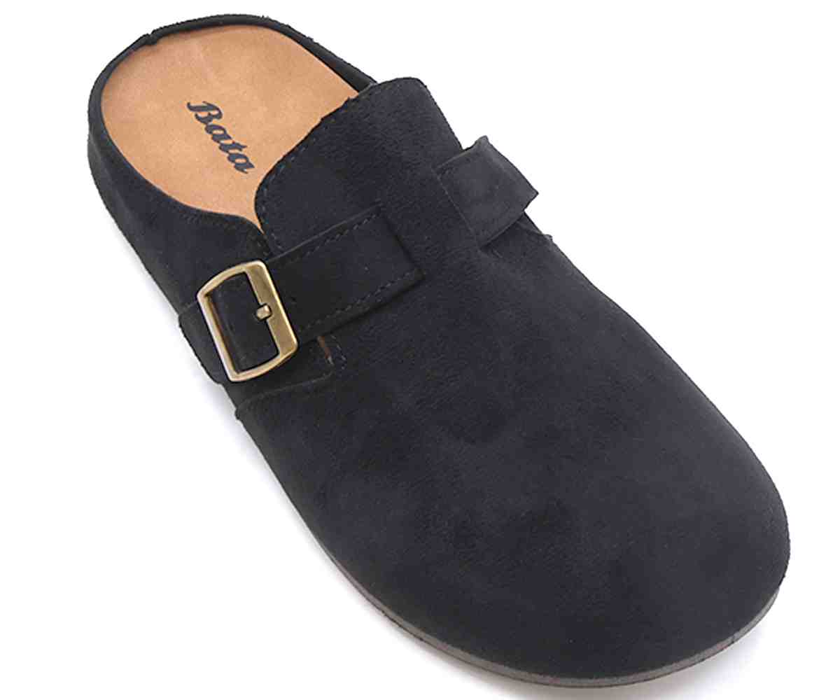 Buckled Black Suede Slide