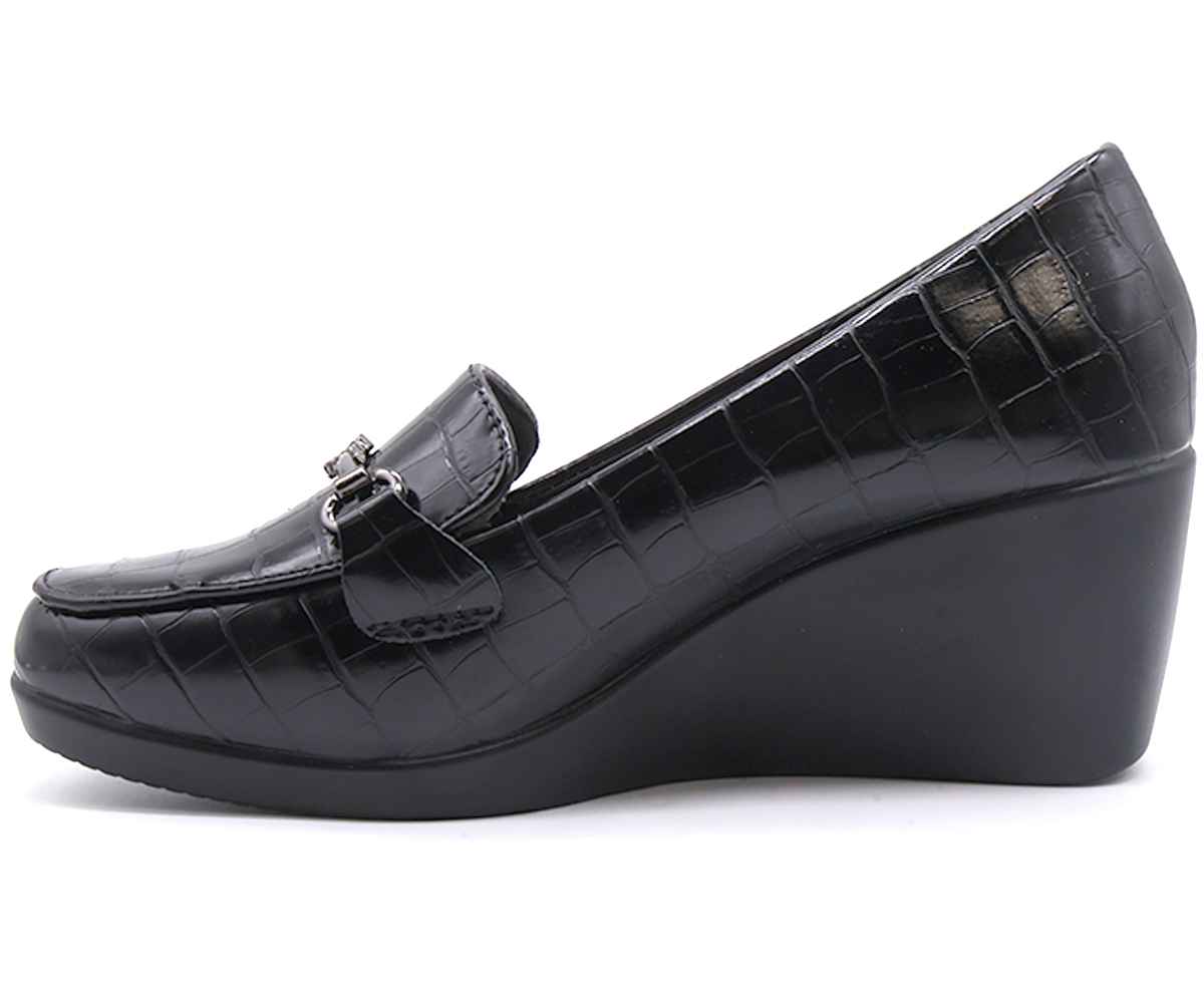 Comfit Black Croc Wedge Loafer