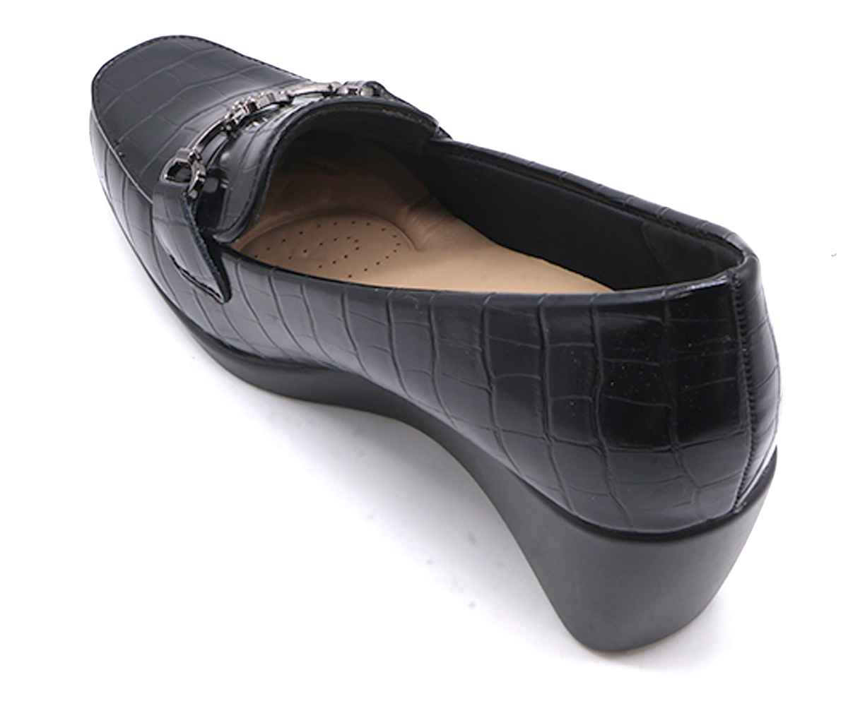 Comfit Black Croc Wedge Loafer