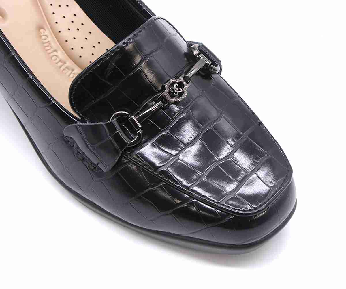 Comfit Black Croc Wedge Loafer