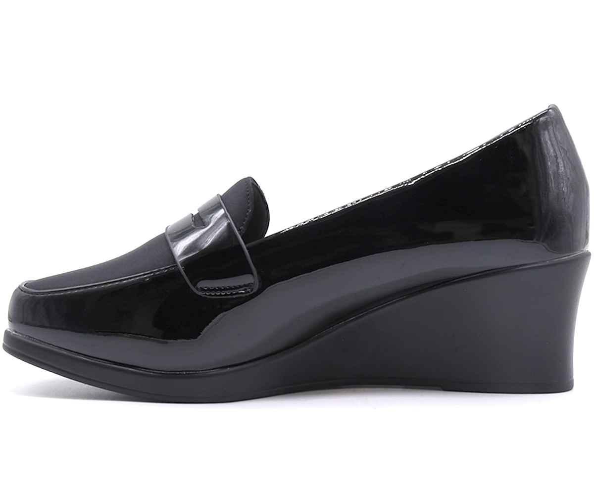 Comfit Black Satin Mix Wedge Loafer