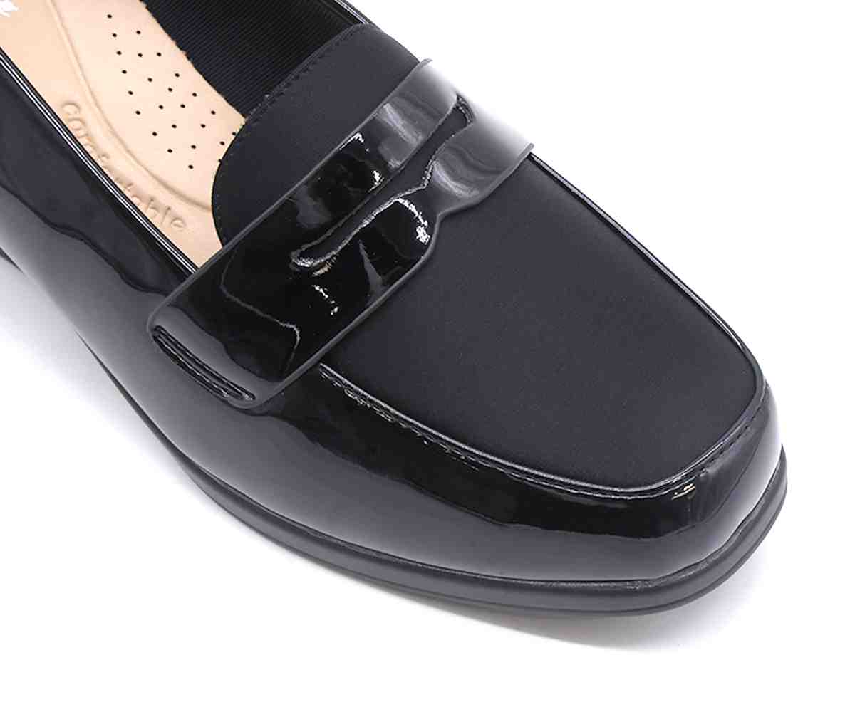 Comfit Black Satin Mix Wedge Loafer