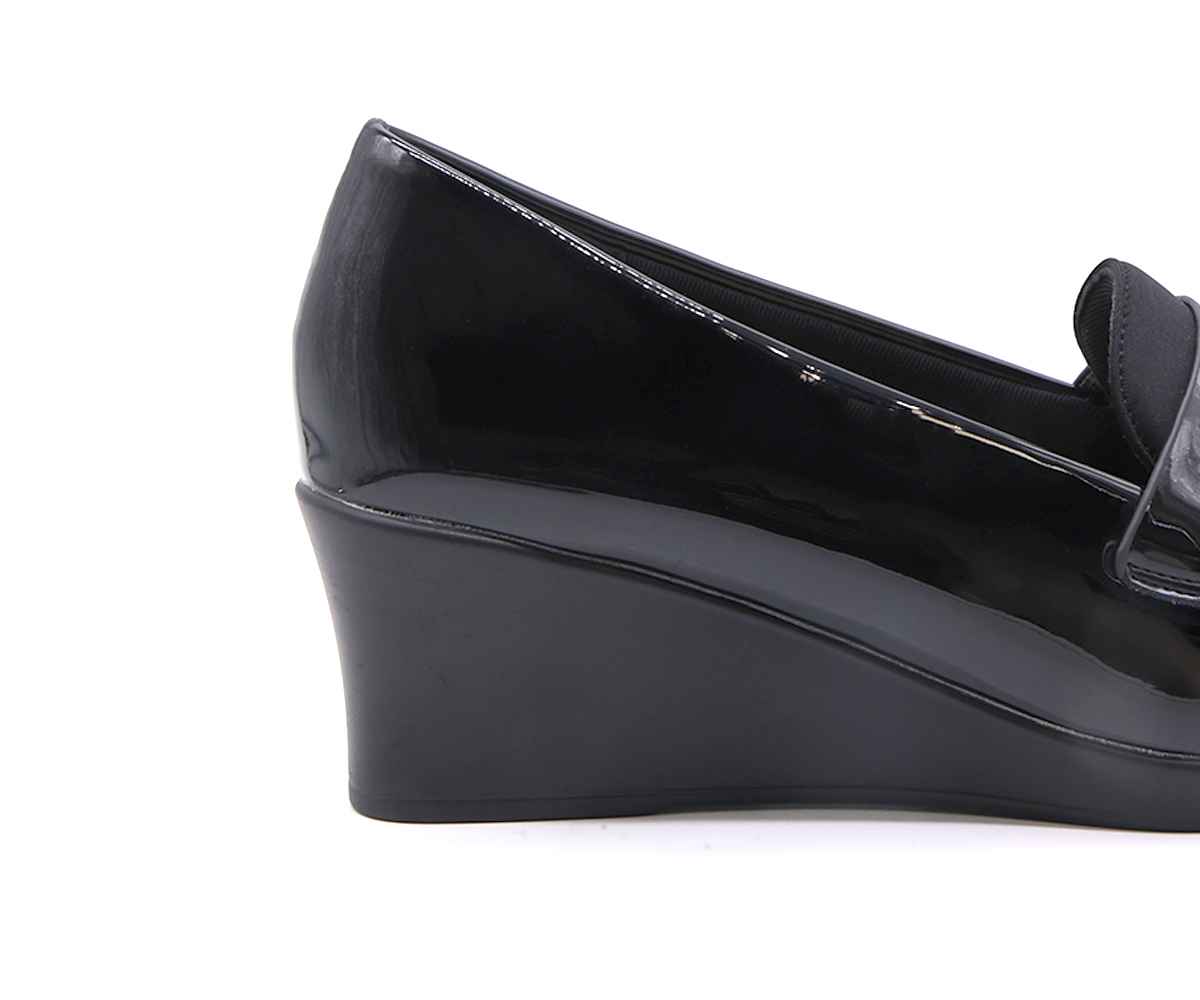 Comfit Black Satin Mix Wedge Loafer