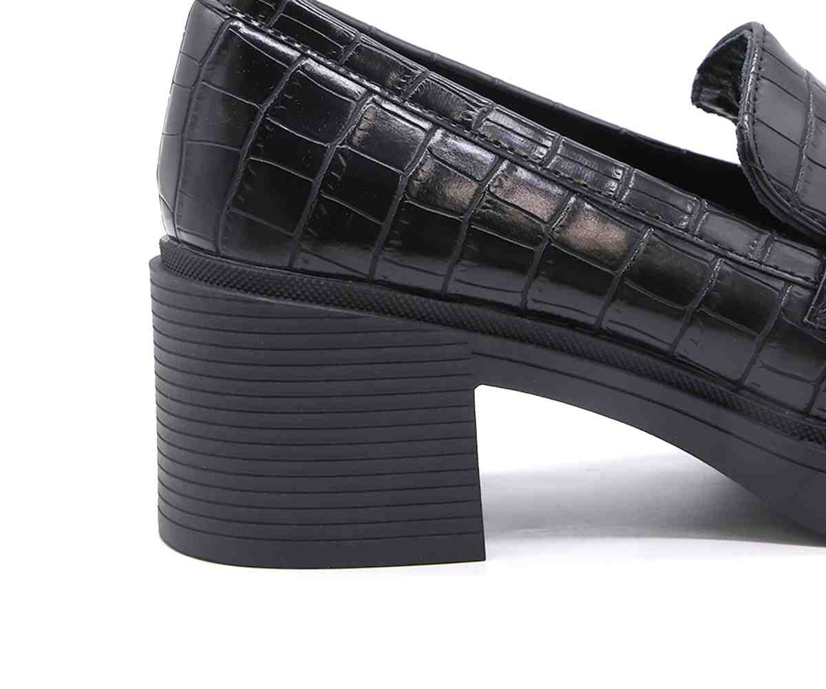 Black Croc Block-Heel Pumps