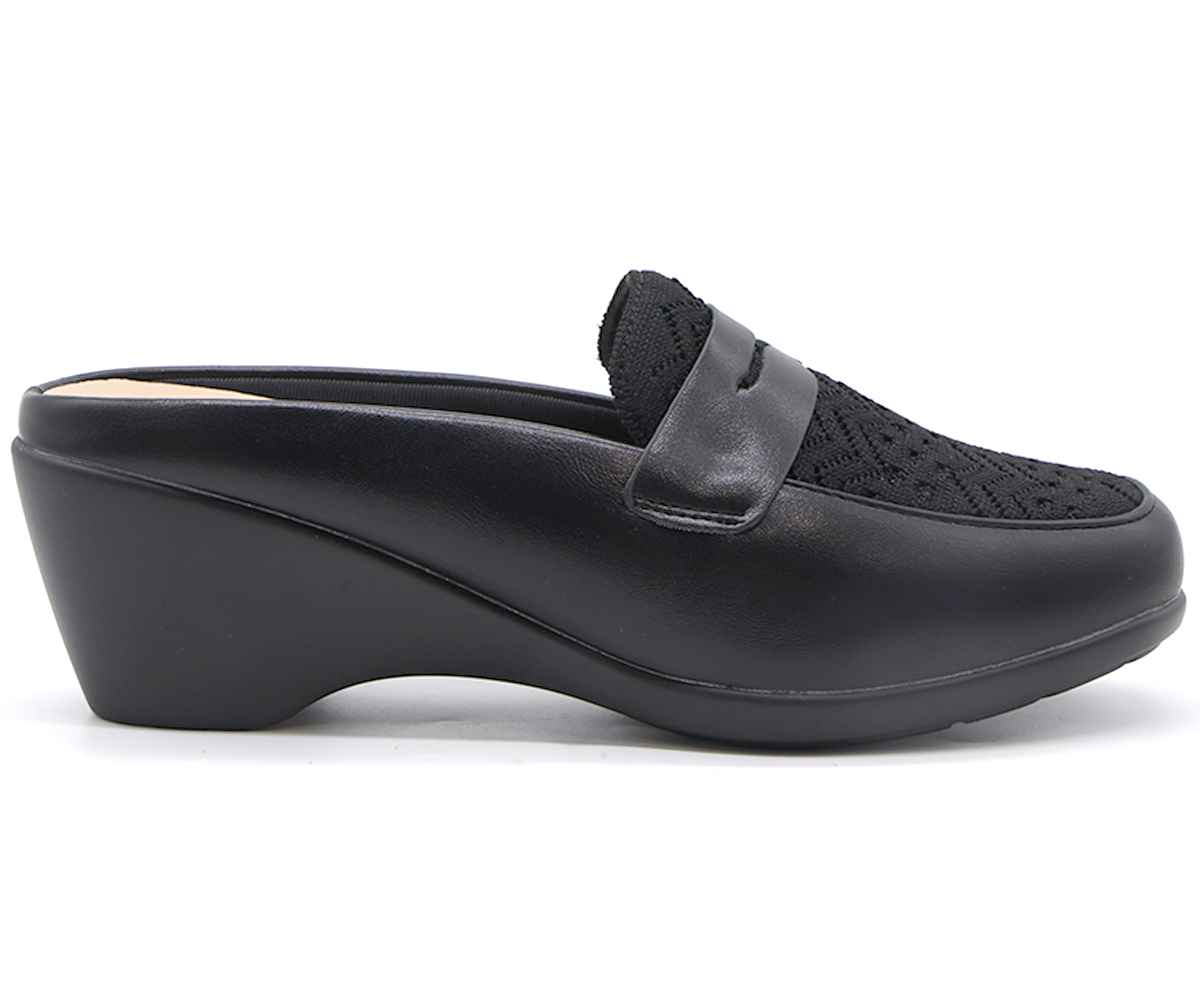 Comfit Wedge Knit-Mix Black Clog