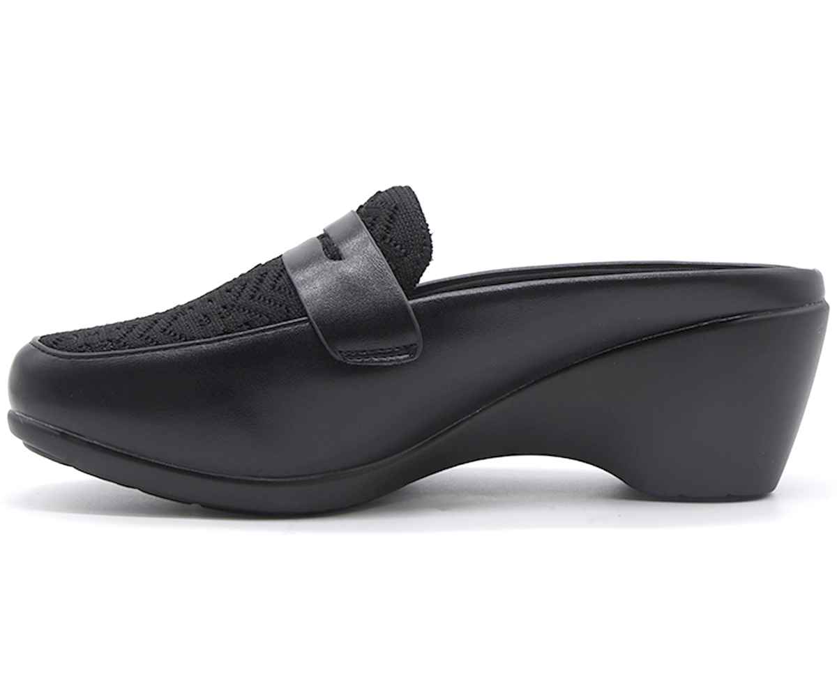 Comfit Wedge Knit-Mix Black Clog