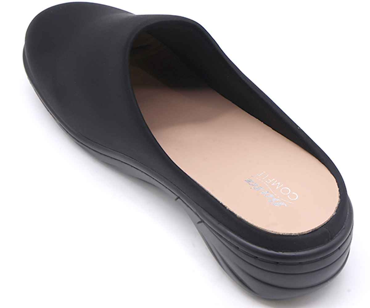 Comfit Wedge Black Satin Clog