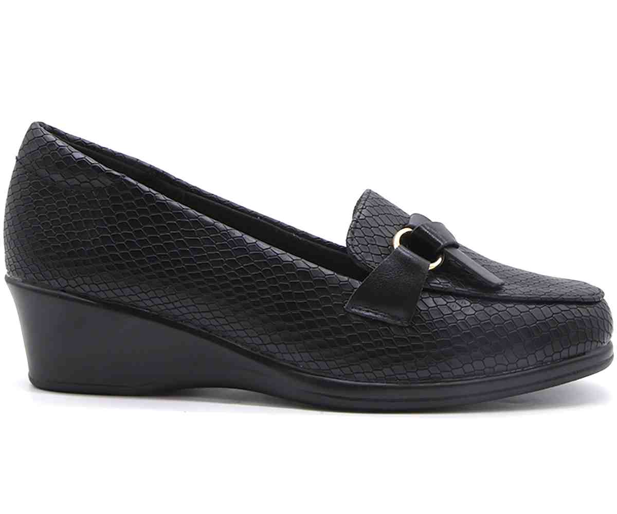 Comfit Black Snake Wedge Loafer