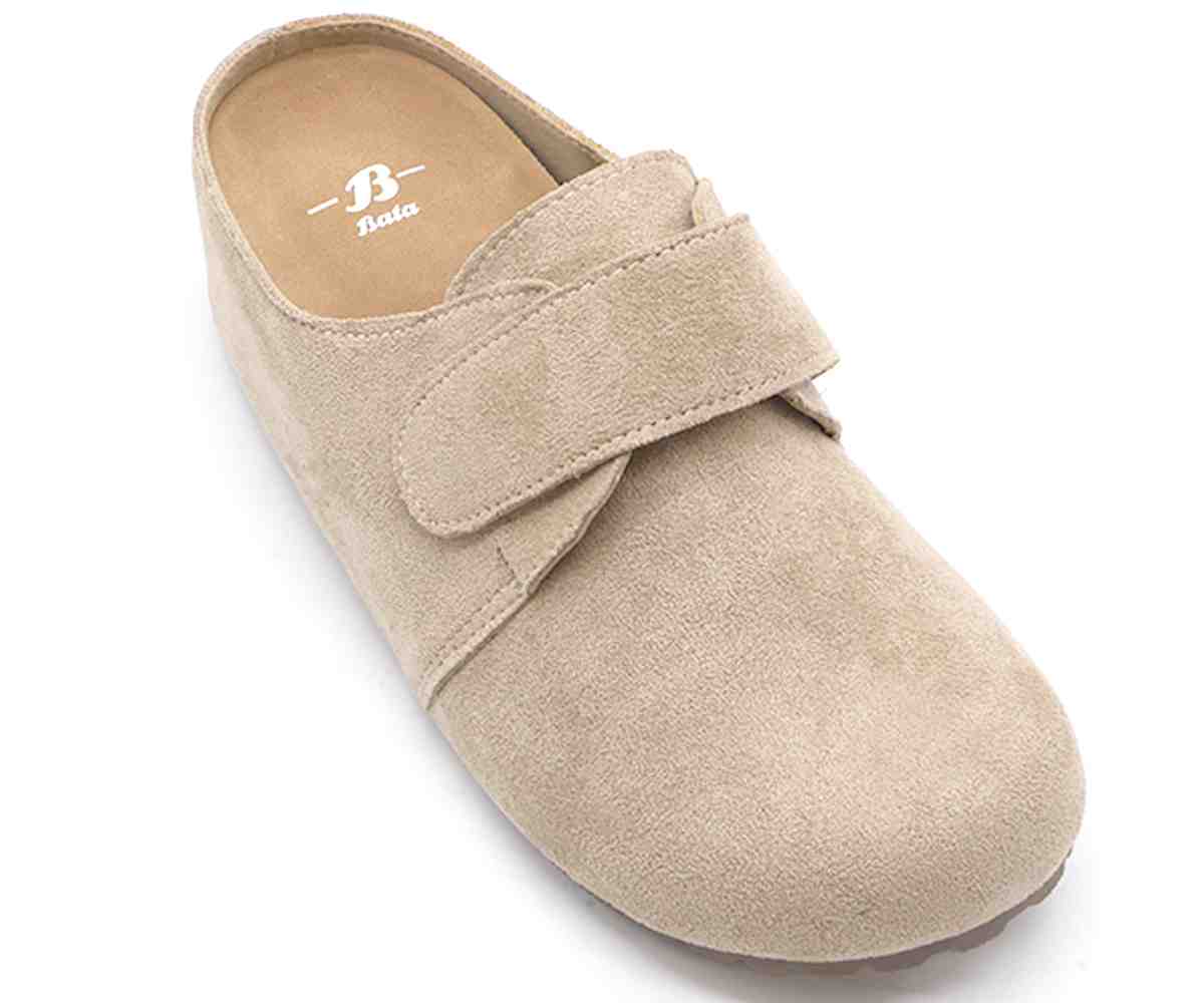 Beige Velcro Suede Slide