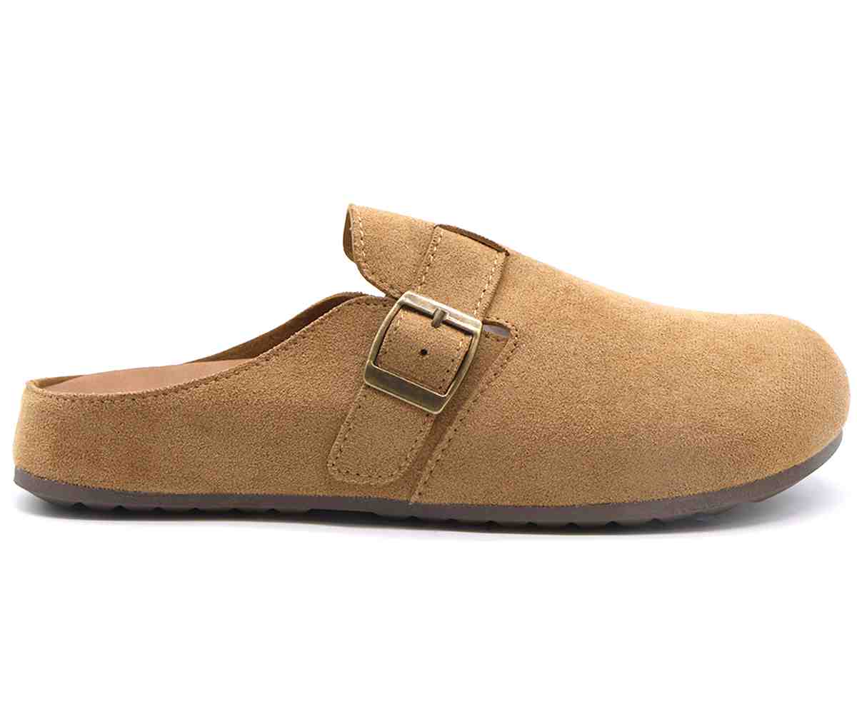 Buckled Camel Suede Slide