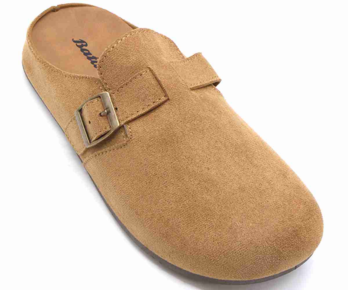 Buckled Camel Suede Slide