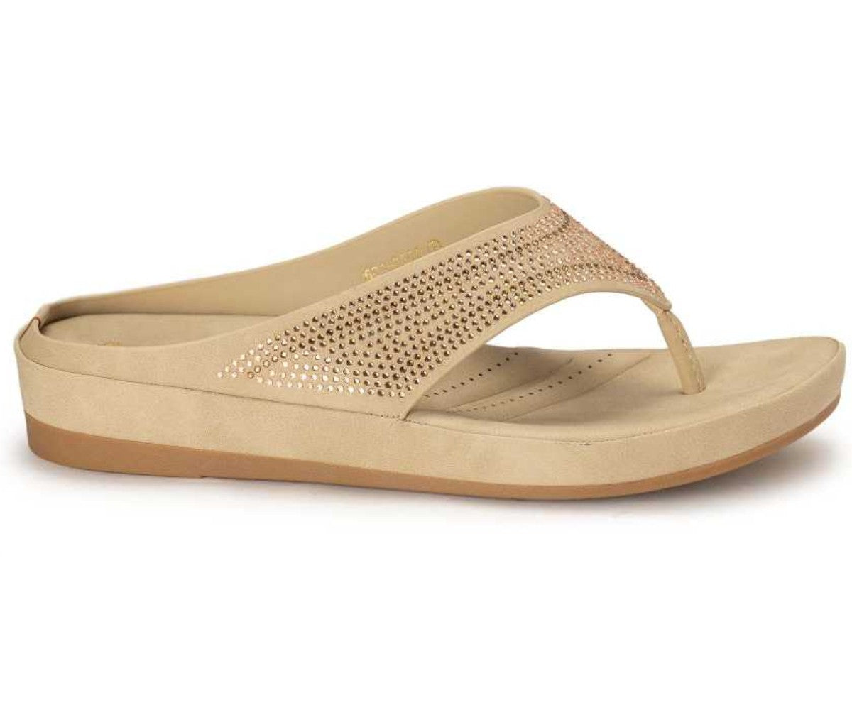 Comfit Beige Rhinestone Thong Slide