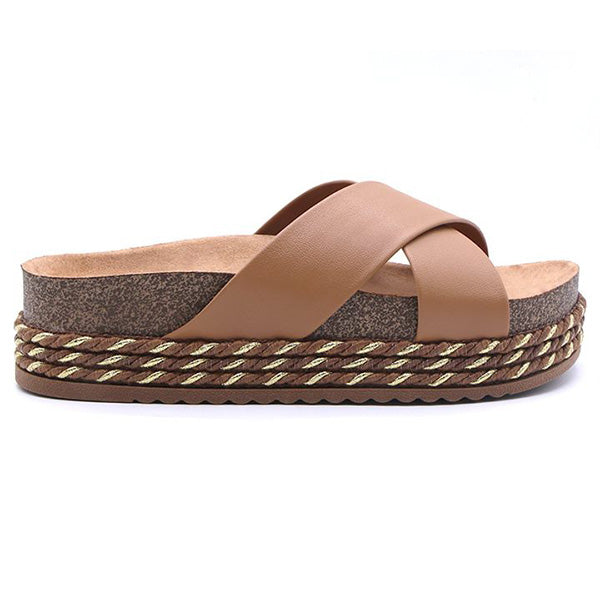 Br Chunky Cork Nude Crossover Slides