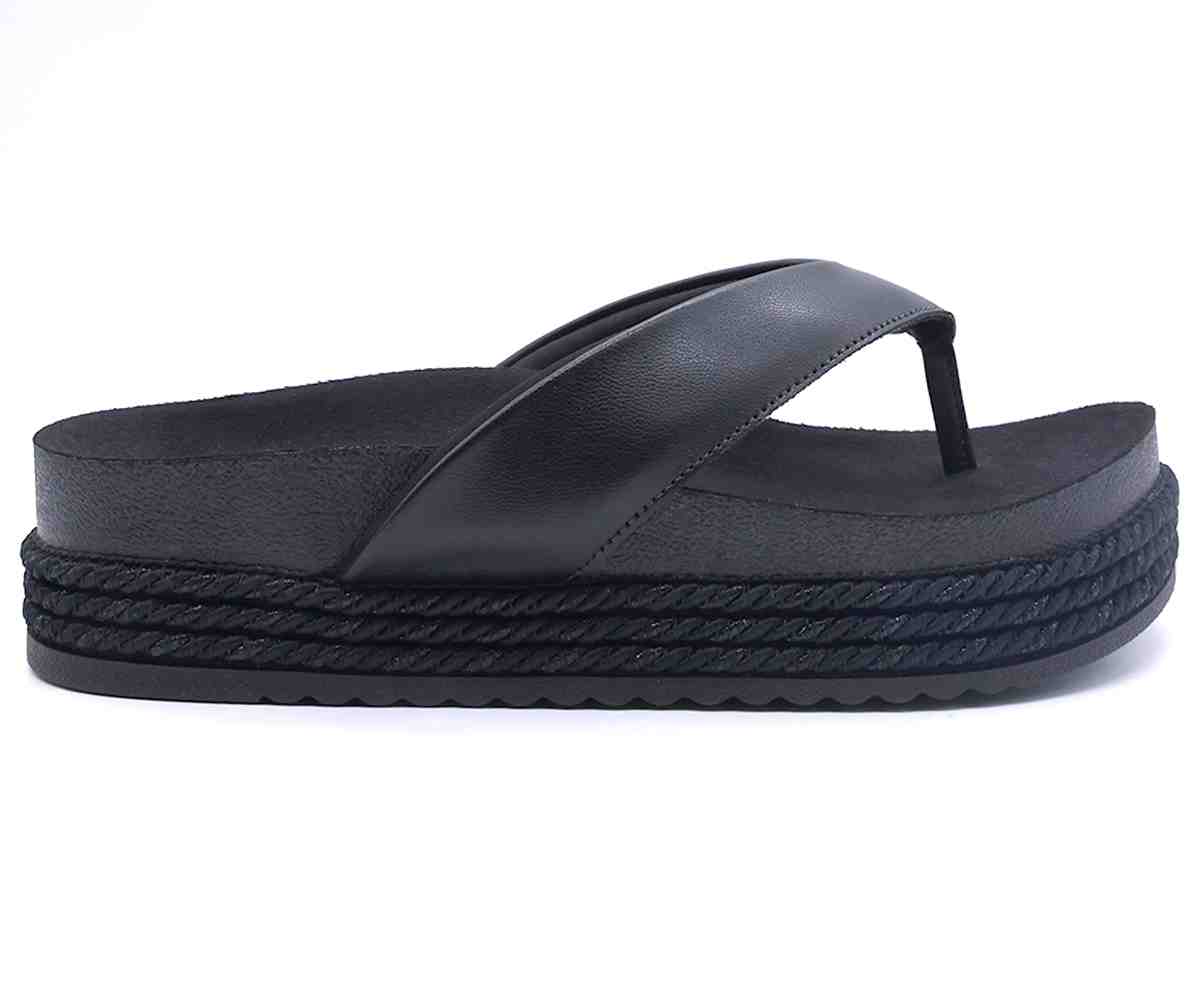 Br Chunky Cork Black Thong Slides