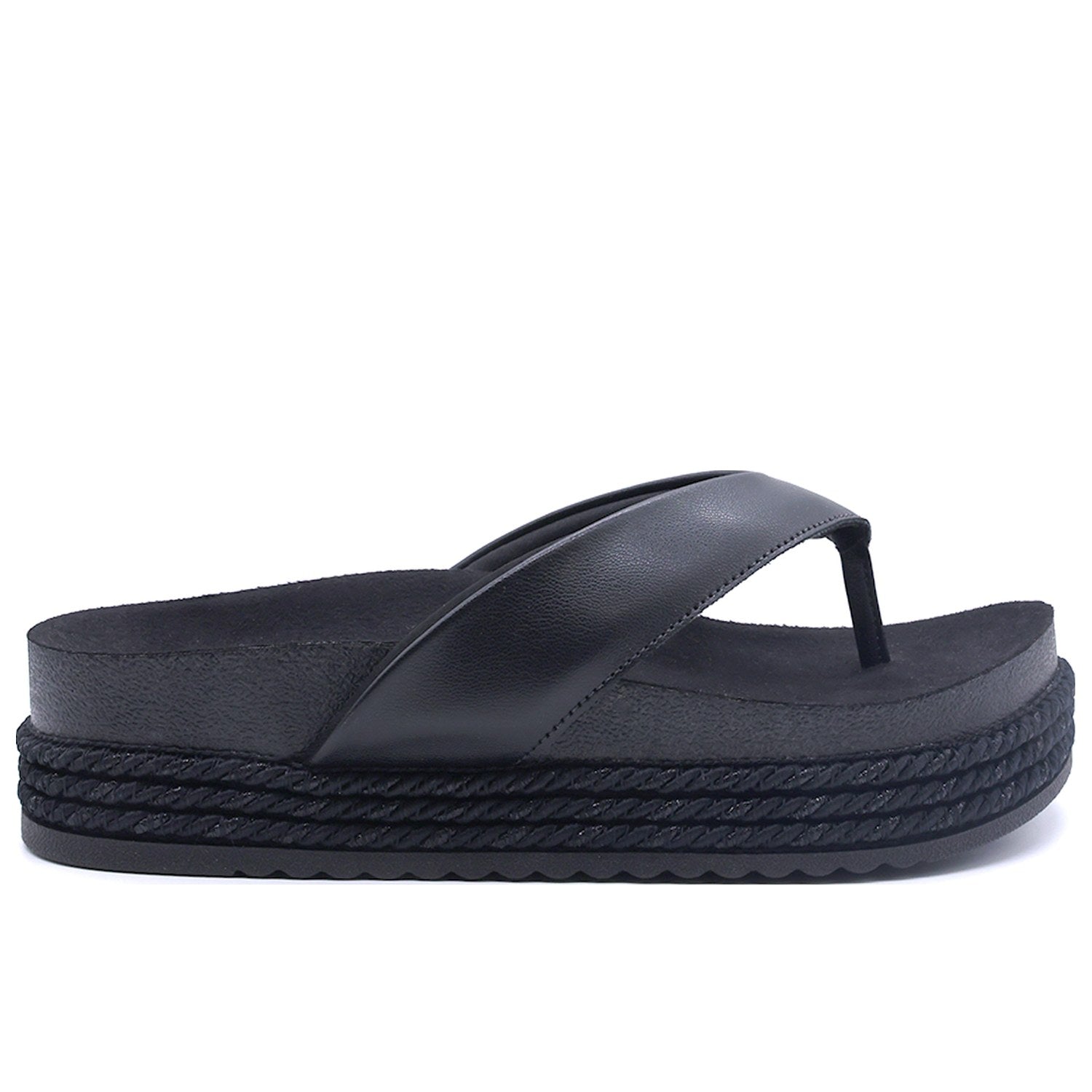 Br Chunky Cork Black Thong Slides