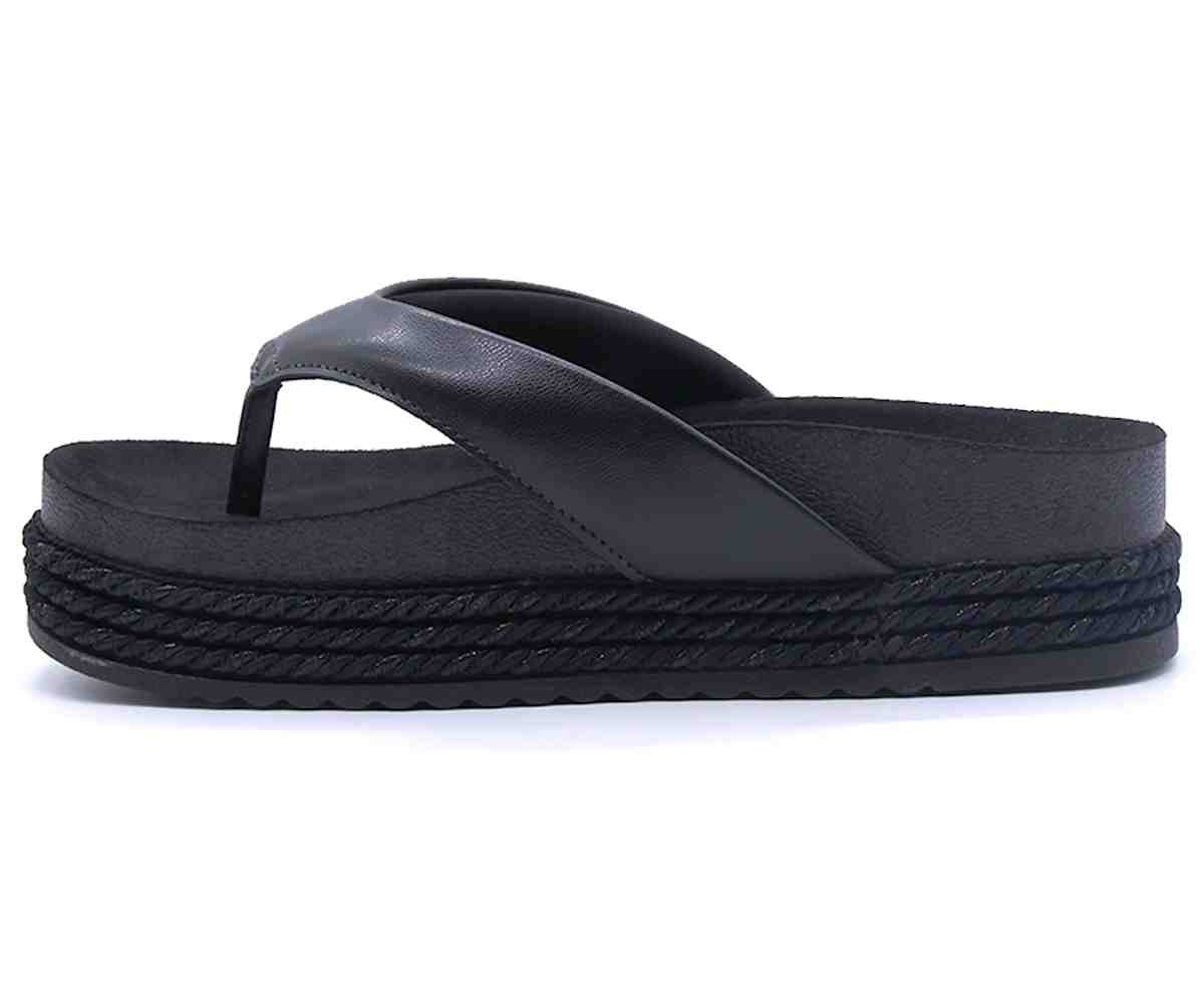 Br Chunky Cork Black Thong Slides