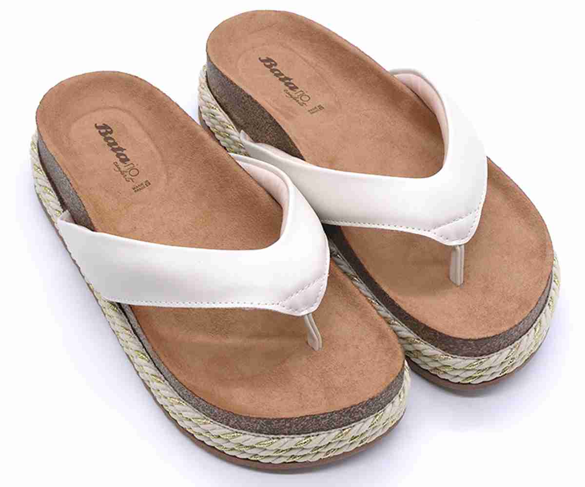 Br Chunky Cork White Thong Slides