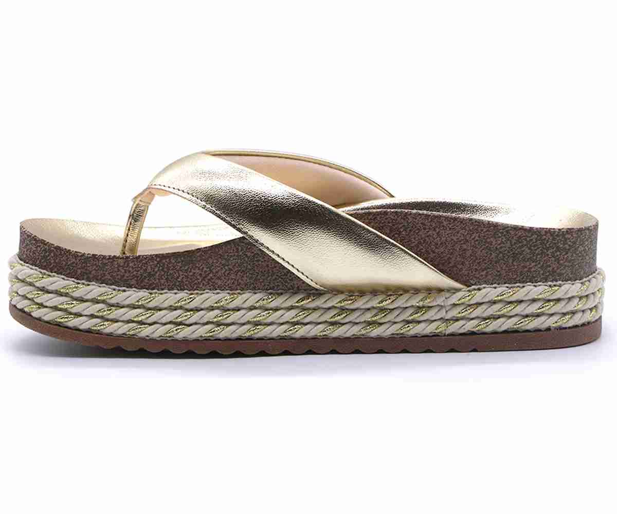 Br Chunky Cork Gold Thong Slides