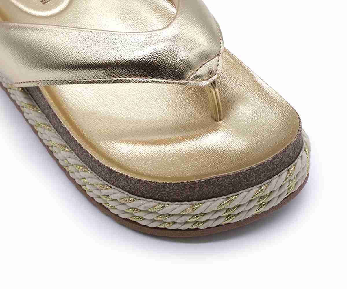 Br Chunky Cork Gold Thong Slides