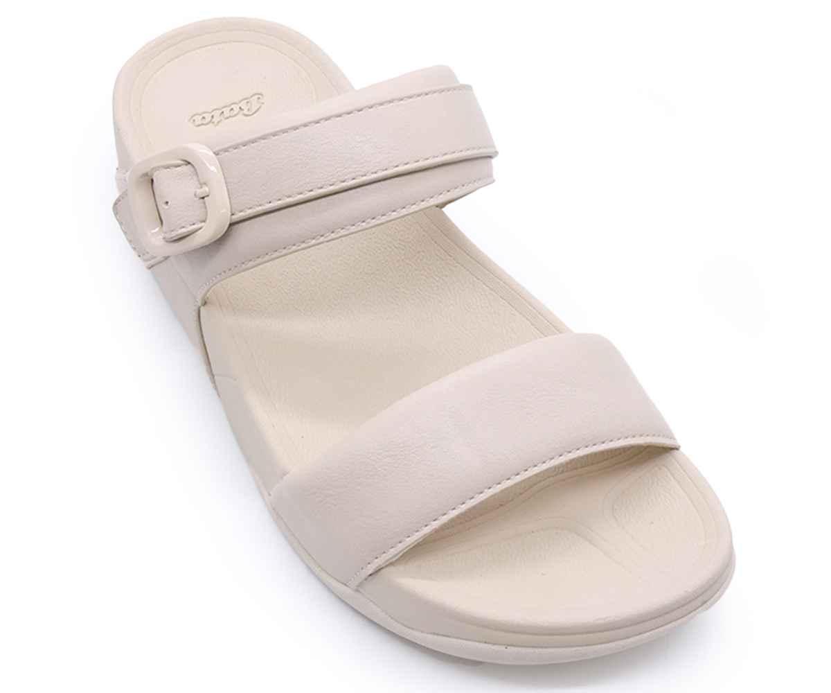 Dbl Banded Beige Slides