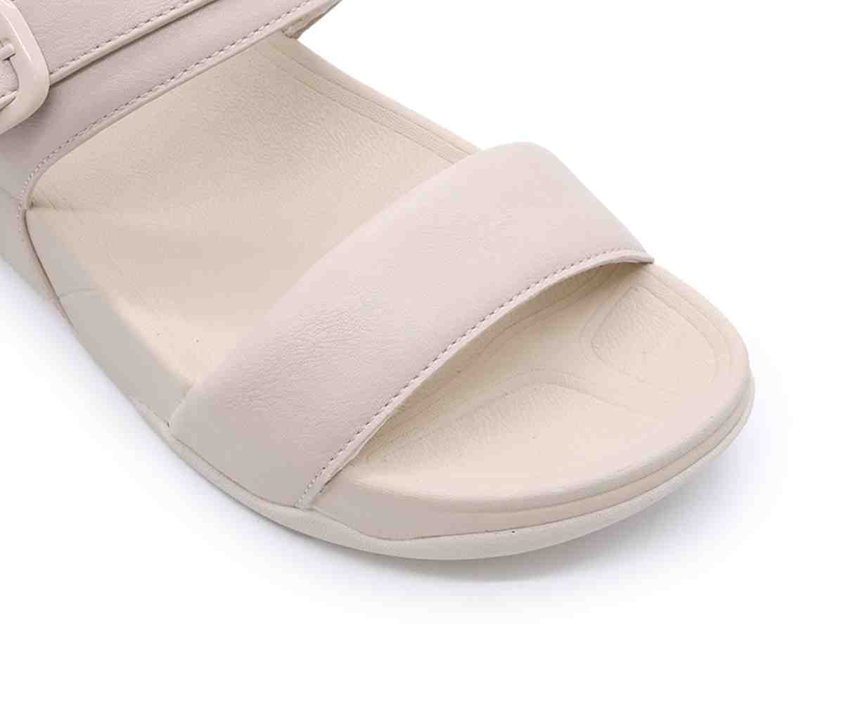 Dbl Banded Beige Slides