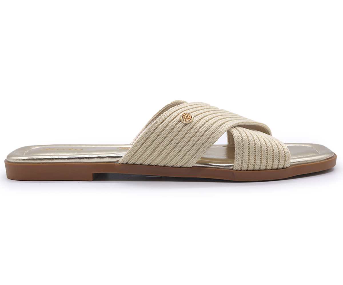 Beige Knit Crossover Slides