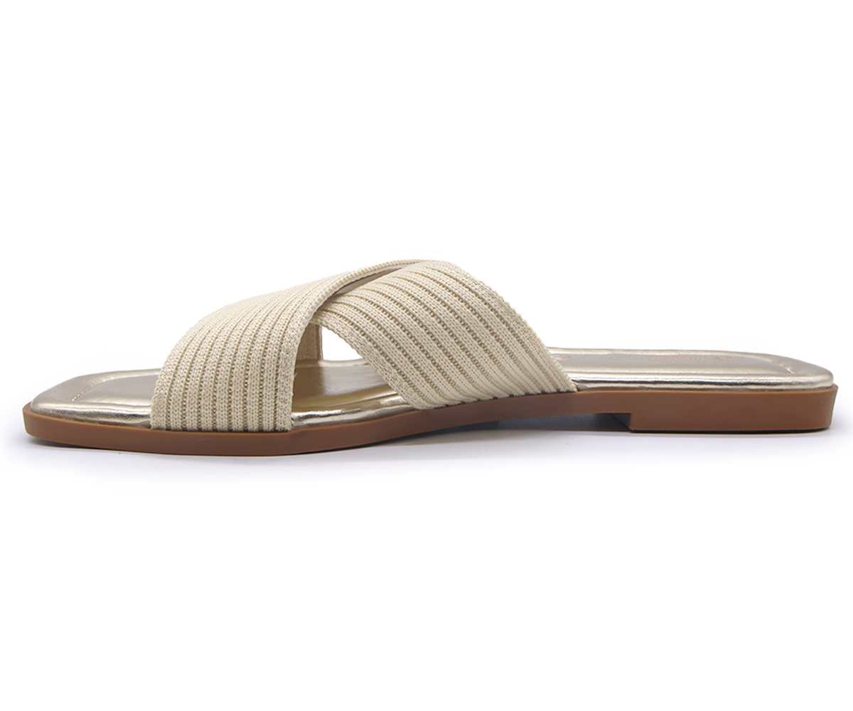 Beige Knit Crossover Slides