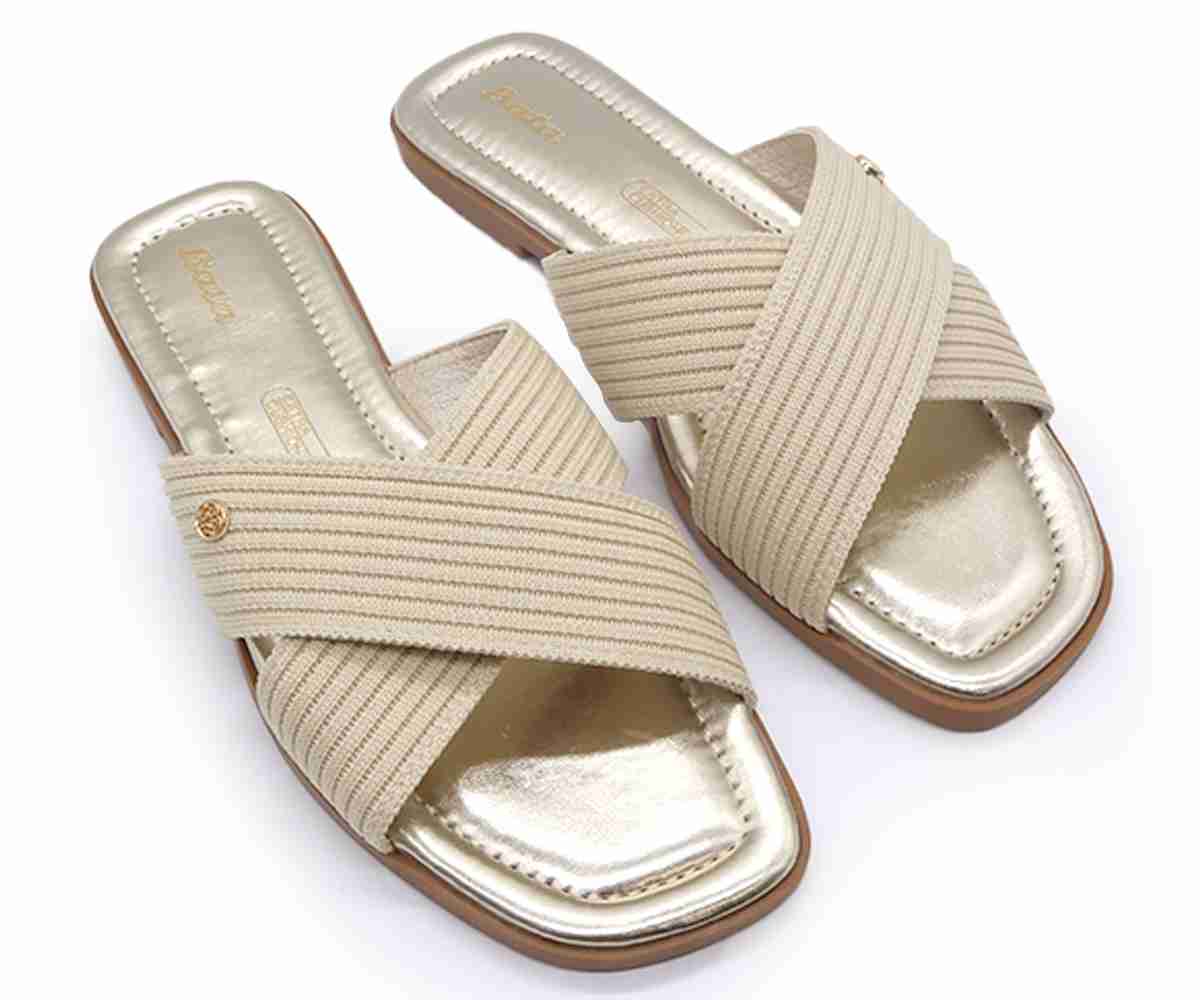 Beige Knit Crossover Slides