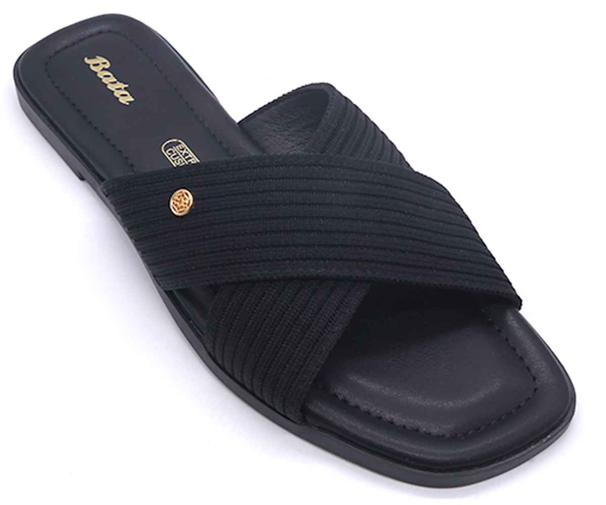 Black Knit Crossover Slides