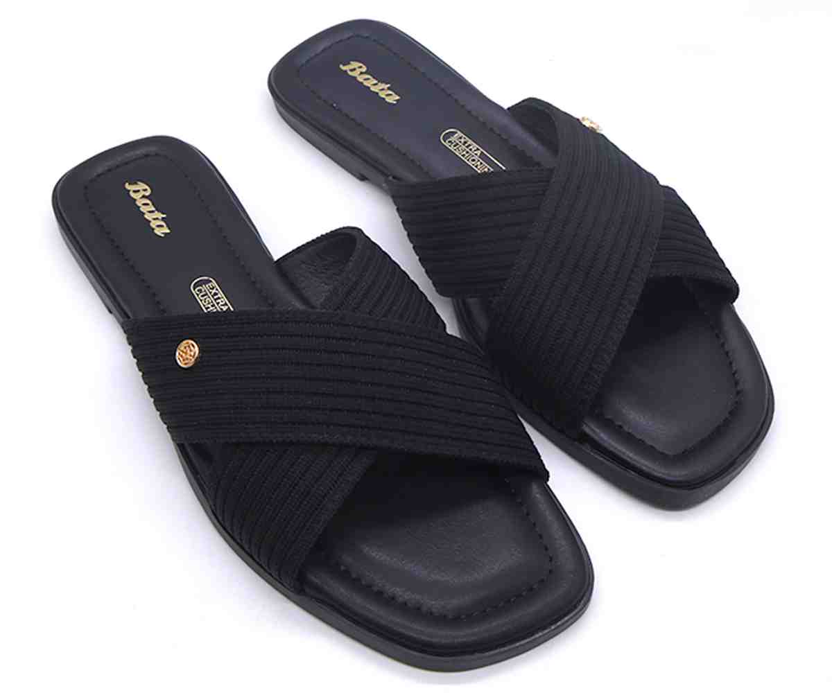 Black Knit Crossover Slides